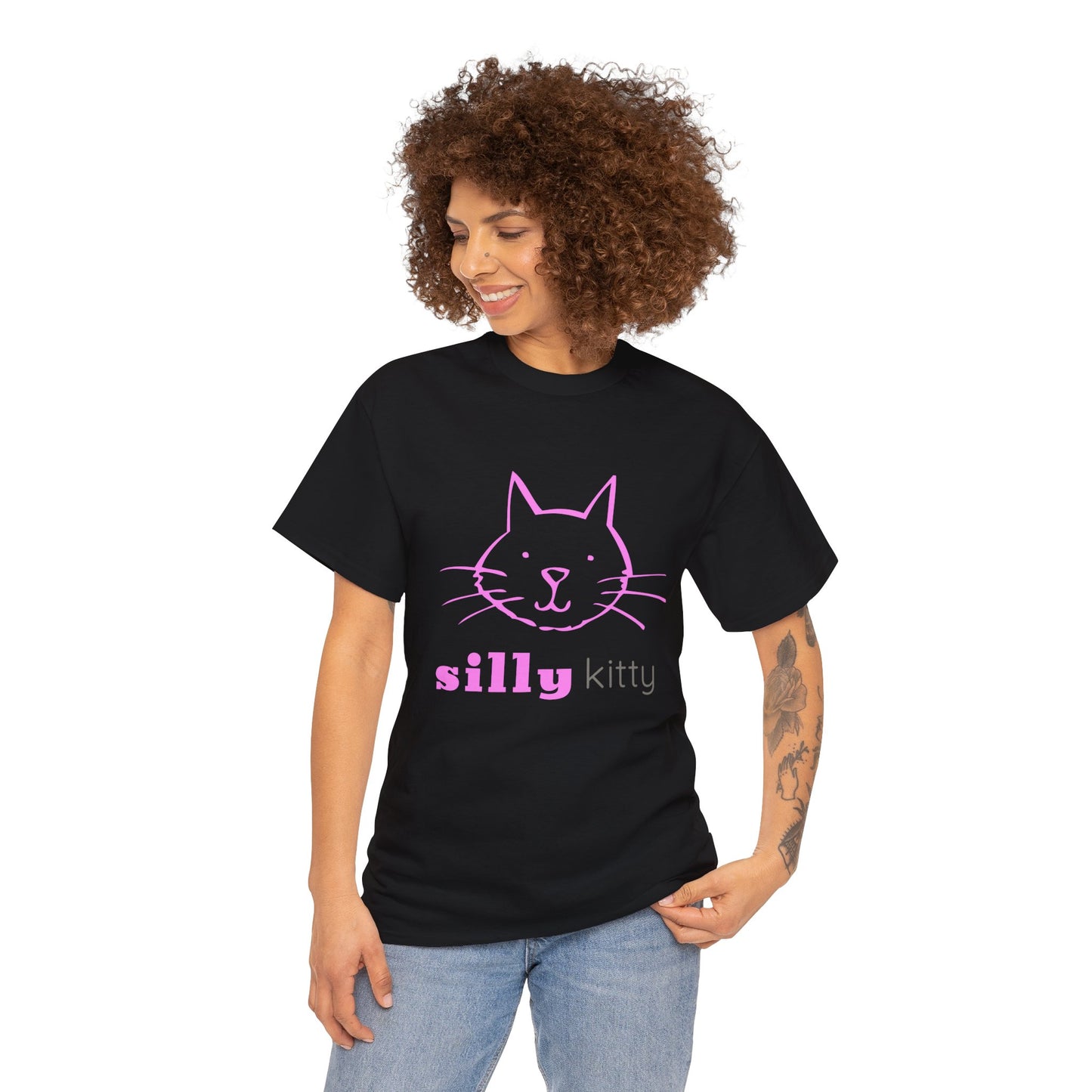 Unisex Heavy Cotton Tee - Silly Kitty Logo