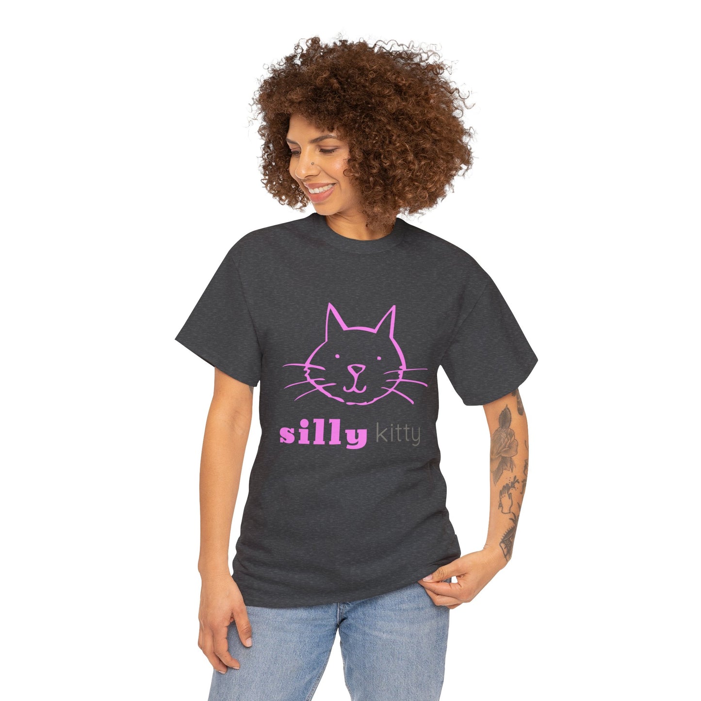 Unisex Heavy Cotton Tee - Silly Kitty Logo